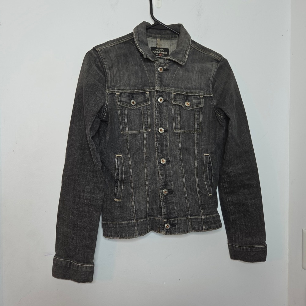 Ralph Lauren Polo Jeans Co Stretch Jamie Jacket Faded Black Denim Trucker Medium